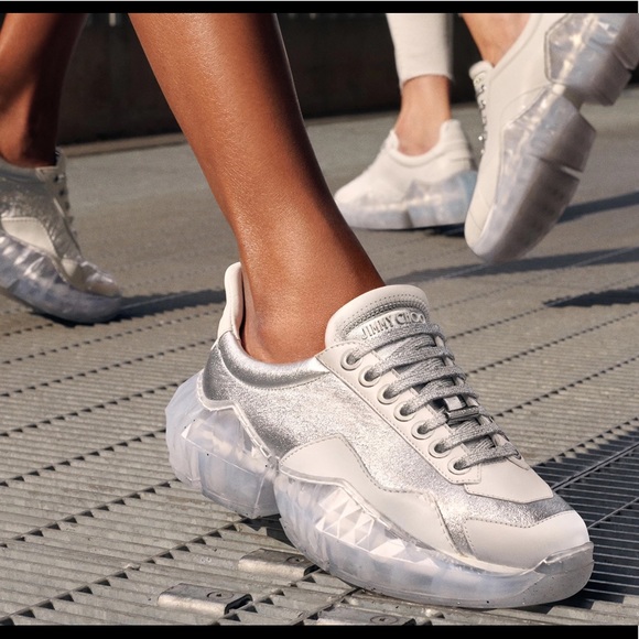 Jimmy Choo diamond Luxury sneakers silver/white metallic leather 40/10 NWT - Picture 16 of 16